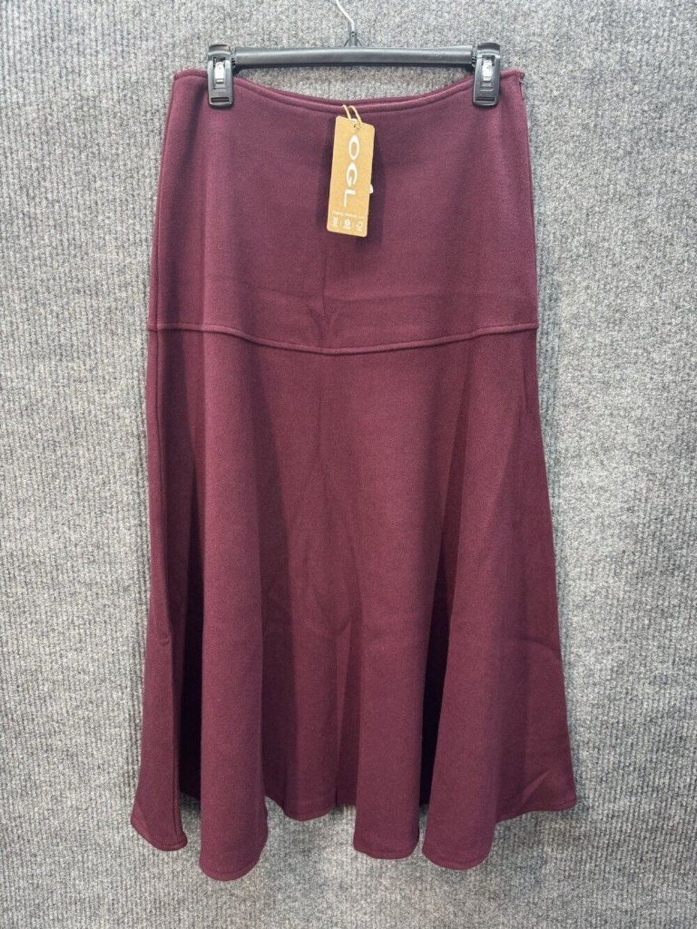 OGL FuzzLuxe Flared Maxi Skirt Womens Medium Ruby Burgundy Wool-Like A-Line NEW